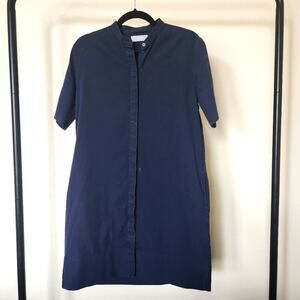 Everlane navy knee-length Poplin Collarless Shirt Dress Minimalist Size 4